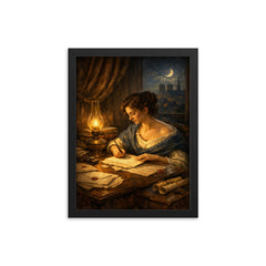 Sophie Germain hidden correspondence by lamplight framed print on a plain backdrop in size 12"x16".