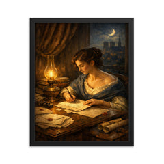 Sophie Germain hidden correspondence by lamplight framed print on a plain backdrop in size 16"x20".