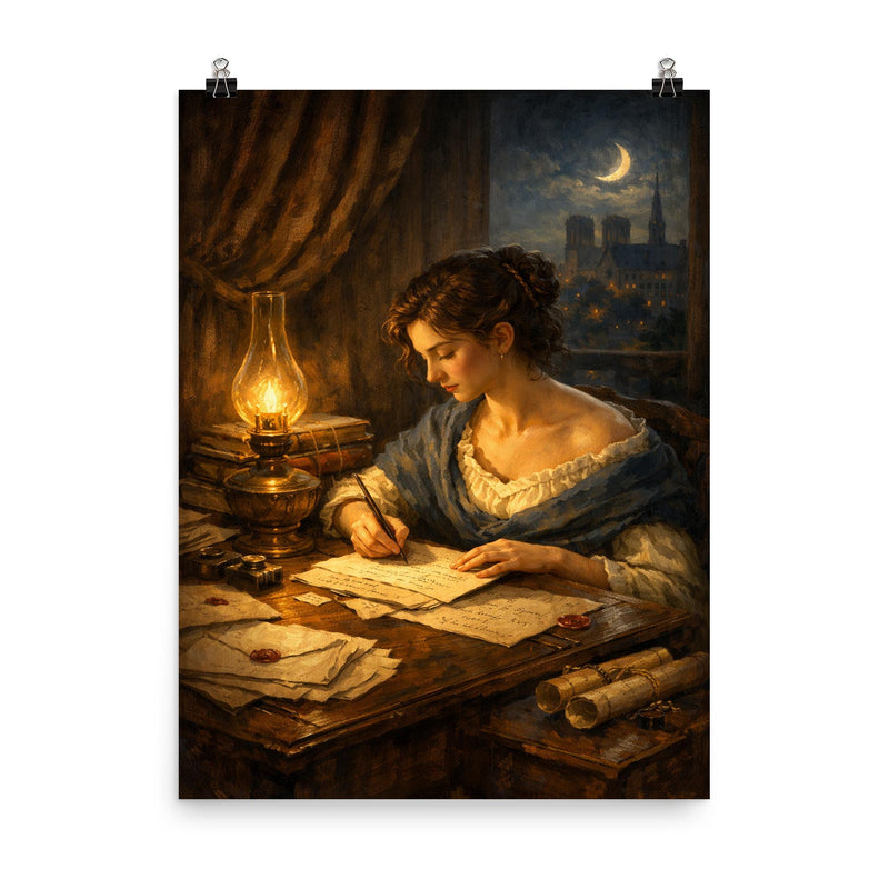 Sophie Germain hidden correspondence by lamplight poster on a plain backdrop in size 8
