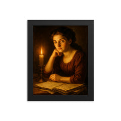 Sophie Germain under candlelight with hidden manuscripts framed print on a plain backdrop in size 8"x10".