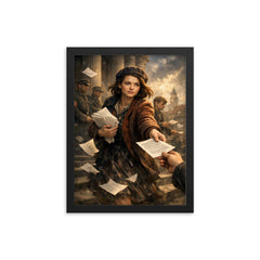 Sophie Scholl distributing White Rose leaflets framed print on a plain backdrop in size 12"x16".