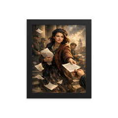 Sophie Scholl distributing White Rose leaflets framed print on a plain backdrop in size 8"x10".
