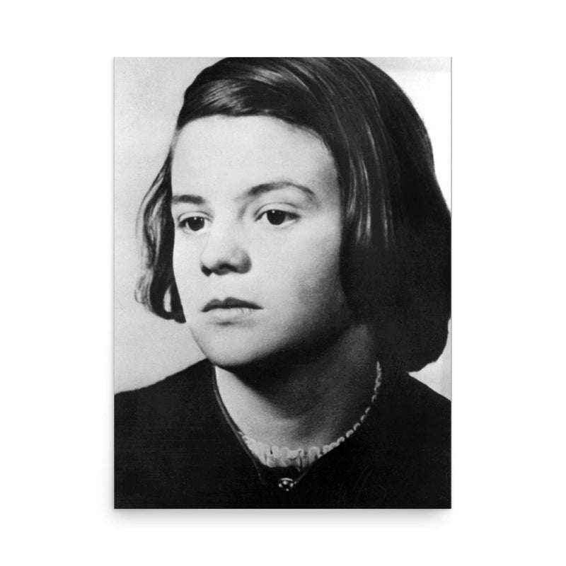 Sophie Scholl poster on a plain backdrop in size 18