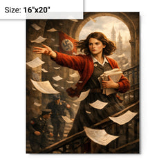 Sophie Scholl scattering White Rose leaflets metal print on a plain backdrop in size 16"x20".