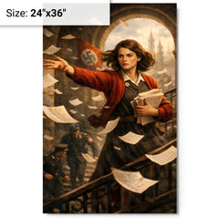 Sophie Scholl scattering White Rose leaflets metal print on a plain backdrop in size 24"x36".