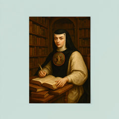 Sor Juana Inés de la Cruz in library poster 8