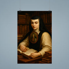 Sor Juana Inés de la Cruz with books poster 9