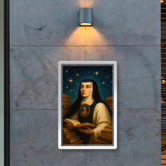 Sor Juana Ines de la Cruz among books and stars poster 2