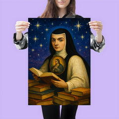 Sor Juana Ines de la Cruz among books and stars poster 3