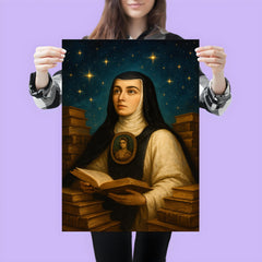 Sor Juana Ines de la Cruz among books and stars poster 3