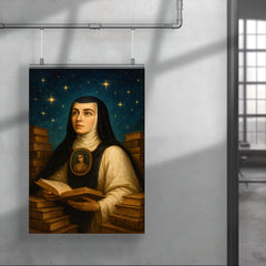 Sor Juana Ines de la Cruz among books and stars poster 4