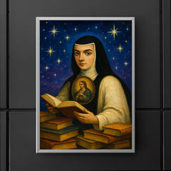 Sor Juana Ines de la Cruz among books and stars poster 5