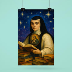 Sor Juana Ines de la Cruz among books and stars poster 6