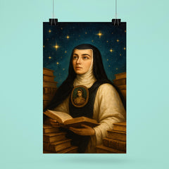 Sor Juana Ines de la Cruz among books and stars poster 6