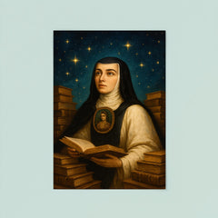 Sor Juana Ines de la Cruz among books and stars poster 8