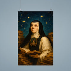 Sor Juana Ines de la Cruz among books and stars poster 9