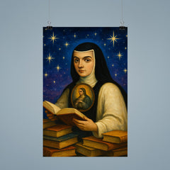 Sor Juana Ines de la Cruz among books and stars poster 9