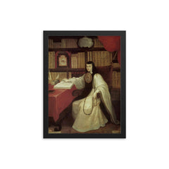 Sor Juana Ines de la Cruz framed print on a plain backdrop in size 12"x16".