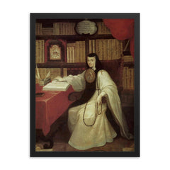 Sor Juana Ines de la Cruz framed print on a plain backdrop in size 18"x24".