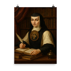 Sor Juana Ines de la Cruz poster on a plain backdrop in size 8"x10".