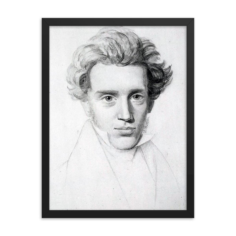 Soren Kierkegaard framed print on a plain backdrop in size 18