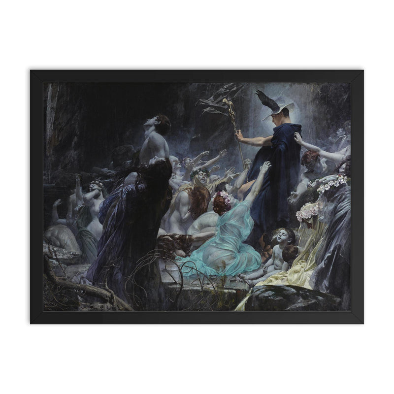 Souls on the Banks of the Acheron by Adolf Hirémy-Hirschl framed print on a plain backdrop in size 18