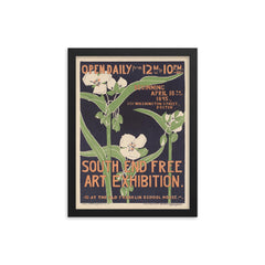 South End Free Art Exhibition - Iconic Vintage Art Nouveau Poster framed print on a plain backdrop in size 12"x16".