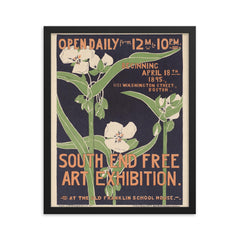 South End Free Art Exhibition - Iconic Vintage Art Nouveau Poster framed print on a plain backdrop in size 16"x20".