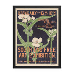 South End Free Art Exhibition - Iconic Vintage Art Nouveau Poster framed print on a plain backdrop in size 18"x24".