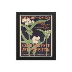 South End Free Art Exhibition - Iconic Vintage Art Nouveau Poster framed print on a plain backdrop in size 8"x10".