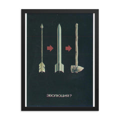 Soviet Anti-Nuke Poster Evolution_ from the 1970s or 1980s framed print on a plain backdrop in size 18"x24".