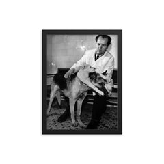 Soviet Scientist Vladimir Demikhov with 2-Headed Dog, 1959 framed print on a plain backdrop in size 12"x16".