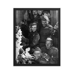 Soviet Soldiers Celebrate Returning Home Alive, 1945 framed print on a plain backdrop in size 16"x20".