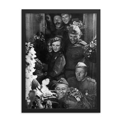 Soviet Soldiers Celebrate Returning Home Alive, 1945 framed print on a plain backdrop in size 18"x24".