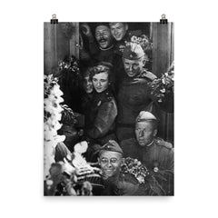 Soviet Soldiers Celebrate Returning Home Alive, 1945 poster on a plain backdrop in size 8"x10".