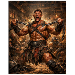 Spartacus breaking chains in gladiator barracks jigsaw puzzle