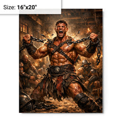 Spartacus breaking chains in gladiator barracks metal print on a plain backdrop in size 16"x20".