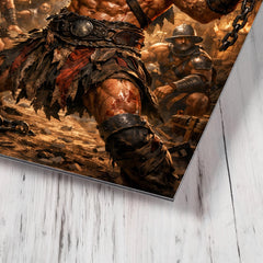 Spartacus breaking chains in gladiator barracks metal print mockup