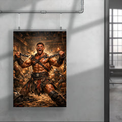 Spartacus breaking chains in gladiator barracks poster 4