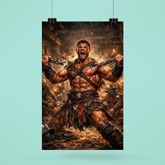 Spartacus breaking chains in gladiator barracks poster 6