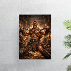 Spartacus breaking chains in gladiator barracks poster 7