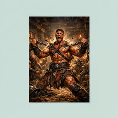 Spartacus breaking chains in gladiator barracks poster 8