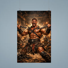 Spartacus breaking chains in gladiator barracks poster 9