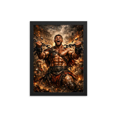Spartacus breaking Roman chains framed print on a plain backdrop in size 12"x16".