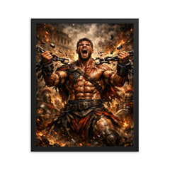 Spartacus breaking Roman chains framed print on a plain backdrop in size 16"x20".