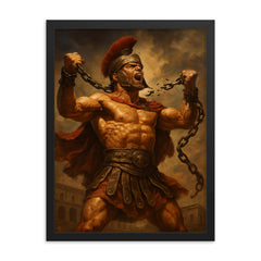 Spartacus breaking Roman chains framed print on a plain backdrop in size 18"x24".