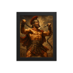 Spartacus breaking Roman chains framed print on a plain backdrop in size 8"x10".