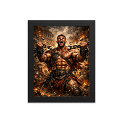Spartacus breaking Roman chains framed print on a plain backdrop in size 8"x10".
