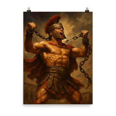 Spartacus breaking Roman chains poster on a plain backdrop in size 8"x10".