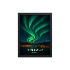 Spectacular photo of the Northern Lights aurora borealis above Tromso Norway framed print on a plain backdrop in size 12"x16".
